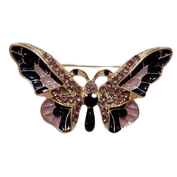 Butterfly Enamel & Rhinestone Brooch - Picture 5 of 8